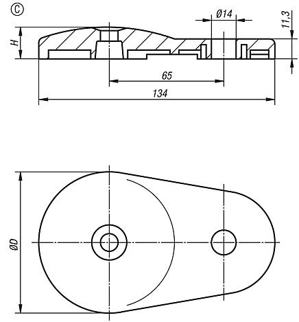 Kruhové základny s upevňovací konzolou ke stavitelným nožkám ze zinkové slitiny, provedení C