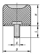 Pryžový silentblok, z oceli, typ DS, přísavka s vnějším závitem