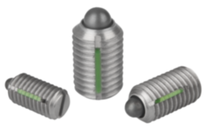 Spring plungers  with slot and thrust pin, stainless steel, with thread lock