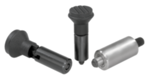 Indexing plungers, steel or stainless steel, smooth version without collar, with plastic mushroom grip