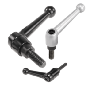 Clamping levers, die-cast zinc with external thread, threaded insert black oxidised steel