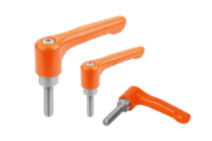 Clamping levers, die-cast zinc, flat with external thread, threaded pin stainless steel - inch