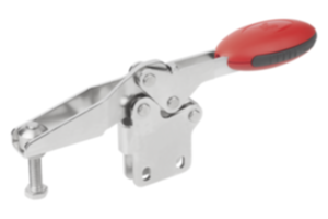 Toggle clamps horizontal  with straight foot and adjustable clamping spindle, stainless steel