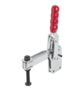 Toggle clamps vertical with straight foot and adjustable clamping spindle