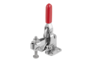 Toggle clamps vertical with flat foot and adjustable clamping spindle