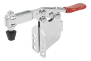 Toggle clamp horizontal  with angled foot and adjustable clamping spindle