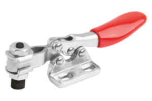 Toggle clamp mini, horizontal  with flat left foot and adjustable clamping spindle